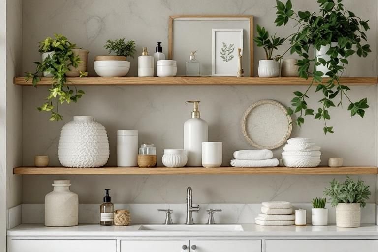 how to decorate bathroom shelves