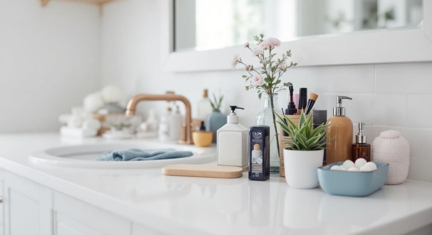 how to organize bathroom counter clutter